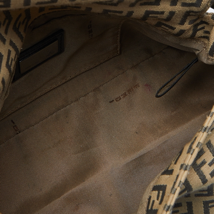Pre Owned Fendi Beige/Brown Zucchino Fabric and Leather Mini Baguette Bag