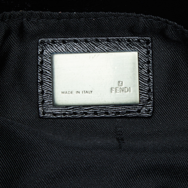 Pre Owned Fendi Beige/Black Canvas and Leather Baguette Bag