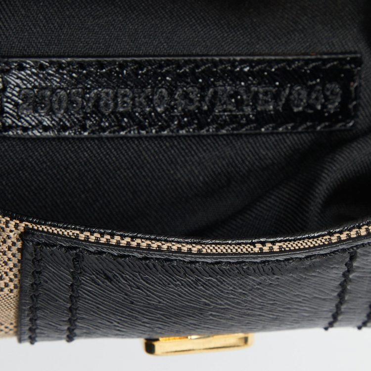 Pre Owned Fendi Beige/Black Canvas and Leather Baguette Bag