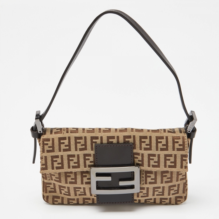 Pre Owned Fendi Fatigue Beige/Brown Zucchino Canvas and Leather Baguette Bag
