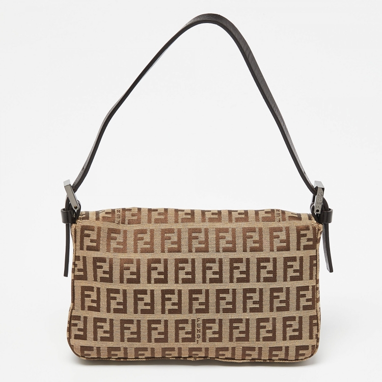 Pre Owned Fendi Fatigue Beige/Brown Zucchino Canvas and Leather Baguette Bag