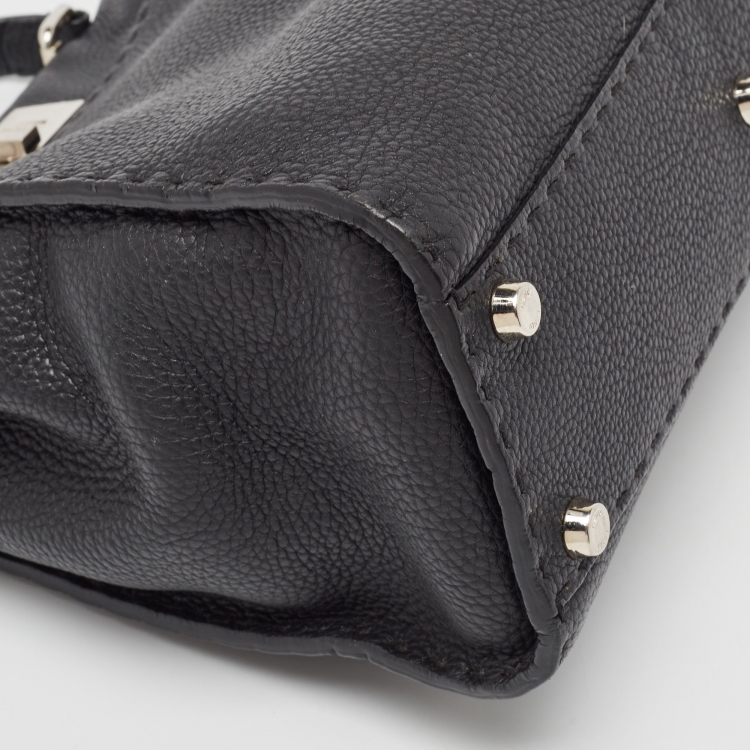 Pre Owned Fendi Black Selleria Leather Medium Iconic Peekaboo Top Handle Bag