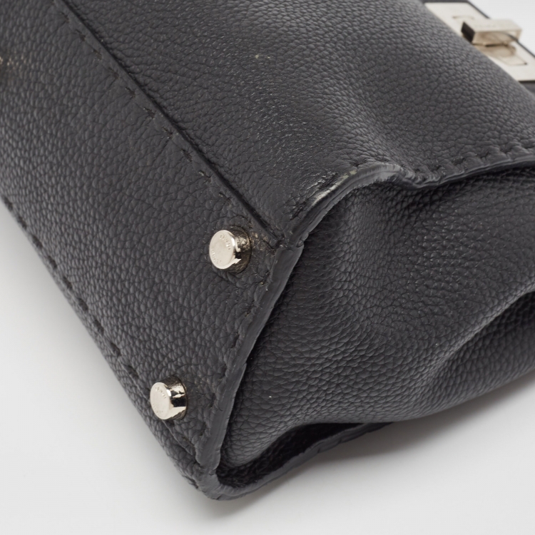 Pre Owned Fendi Black Selleria Leather Medium Iconic Peekaboo Top Handle Bag