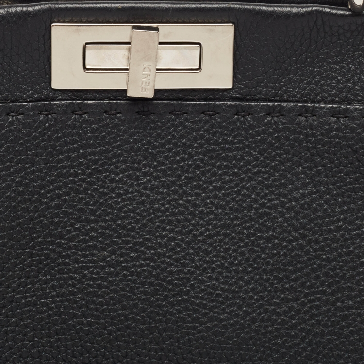 Pre Owned Fendi Black Selleria Leather Medium Iconic Peekaboo Top Handle Bag
