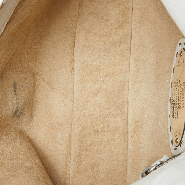 Pre Owned Fendi White Selleria Leather Flap Baguette Bag