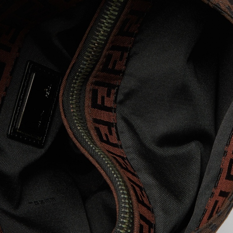 Pre Owned Fendi Tobacco Zucchino Fabric and Leather Baguette Flap Bag
