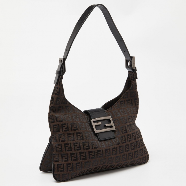Pre Owned Fendi Tobacco Zucchino Fabric and Leather Baguette Flap Bag