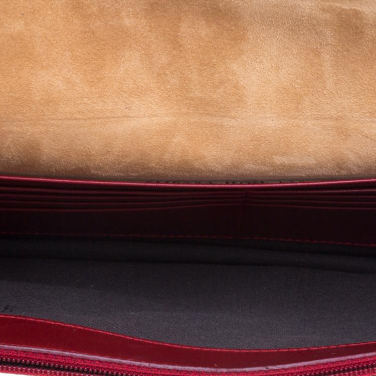 Pre Owned Fendi Magenta Leather and Pequin Canvas Envelope Clutch