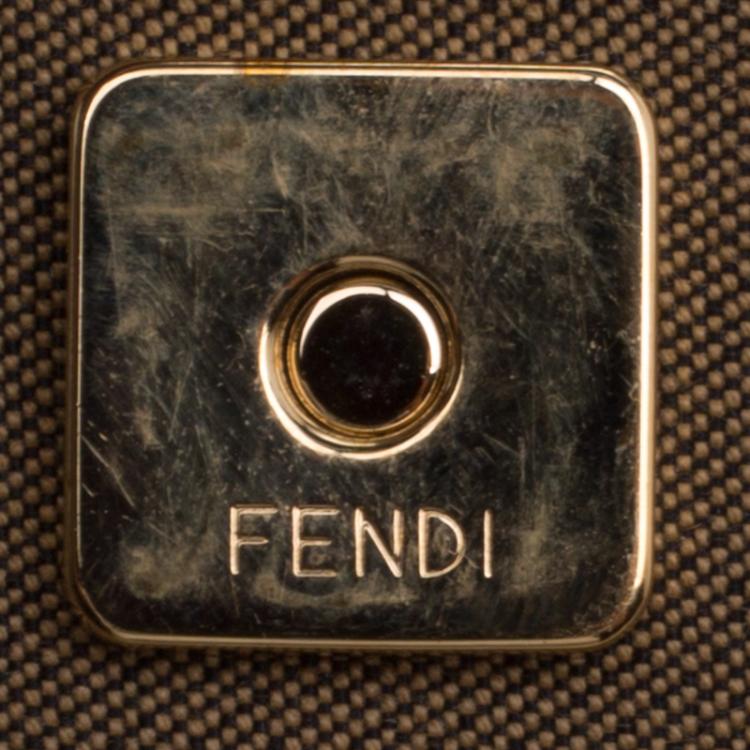 Pre Owned Fendi Magenta Leather and Pequin Canvas Envelope Clutch