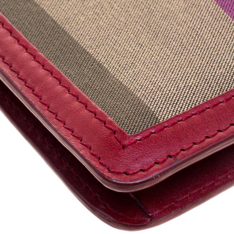 Pre Owned Fendi Magenta Leather and Pequin Canvas Envelope Clutch