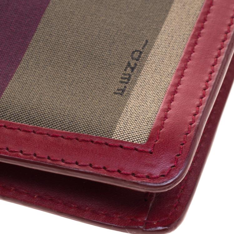 Pre Owned Fendi Magenta Leather and Pequin Canvas Envelope Clutch