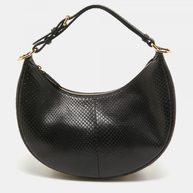 Pre Owned Fendi Black Python Fendigraphy Hobo