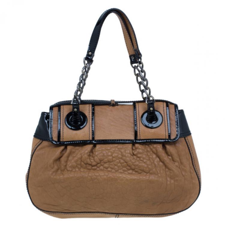 Pre Owned Fendi Brown Leather Patent Trim B Bag