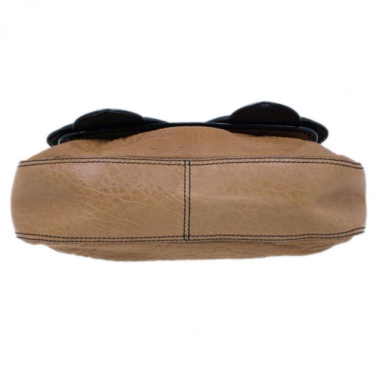 Pre Owned Fendi Brown Leather Patent Trim B Bag