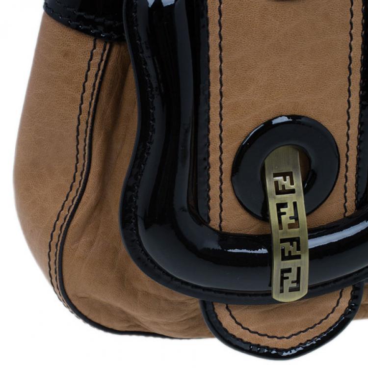 Pre Owned Fendi Brown Leather Patent Trim B Bag