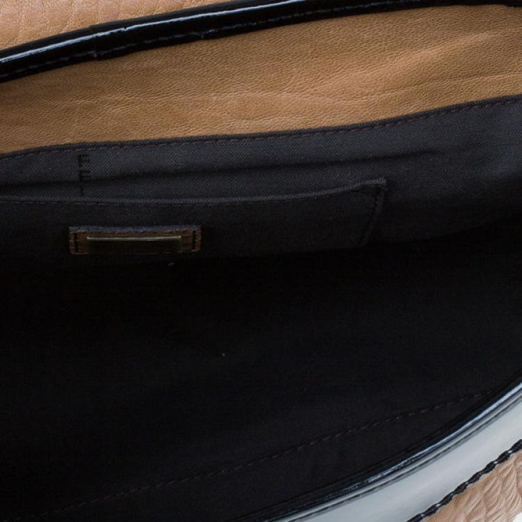 Pre Owned Fendi Brown Leather Patent Trim B Bag
