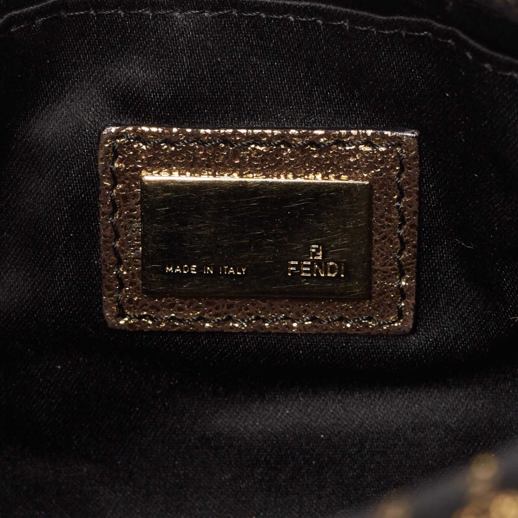 Pre Owned Fendi Gold/Black Printed Fabric and Leather Mini Mama Baguette Bag