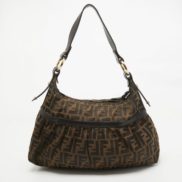 Pre Owned Fendi Tobacco Zucca Canvas and Leather Chef Hobo