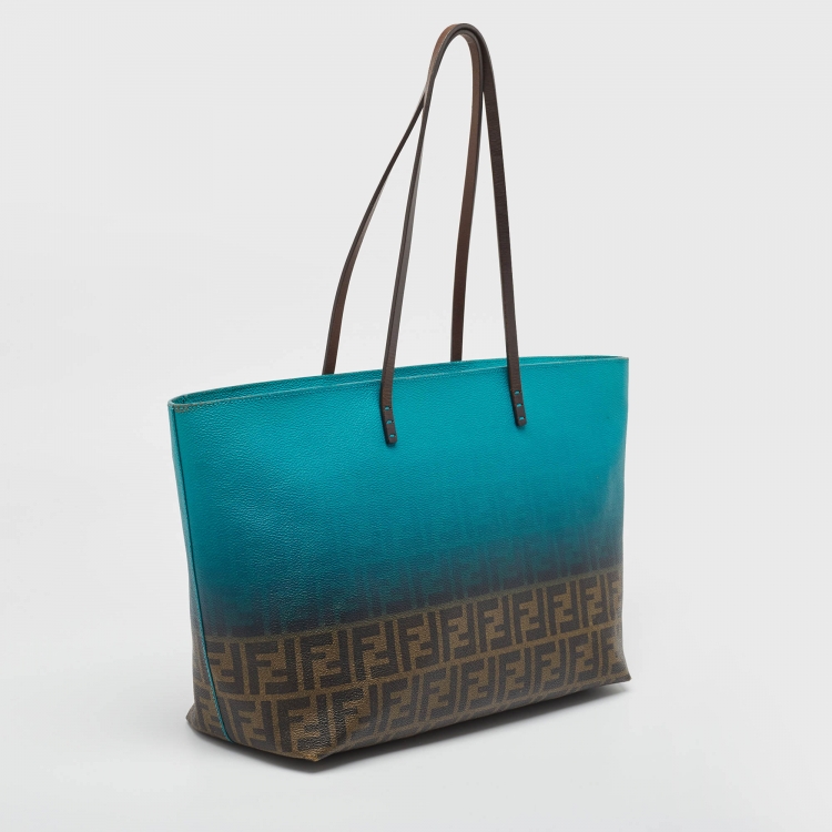 Pre Owned Fendi Ombre Green/Tobacco Zucca Coated Canvas and Leather Large Roll Tote