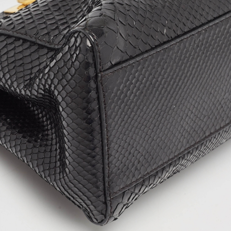 Pre Owned Fendi Black Snakeskin Mini Peekaboo Top Handle Bag