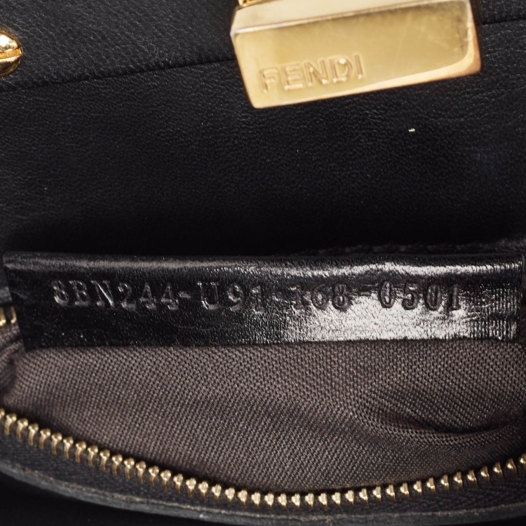 Pre Owned Fendi Black Snakeskin Mini Peekaboo Top Handle Bag