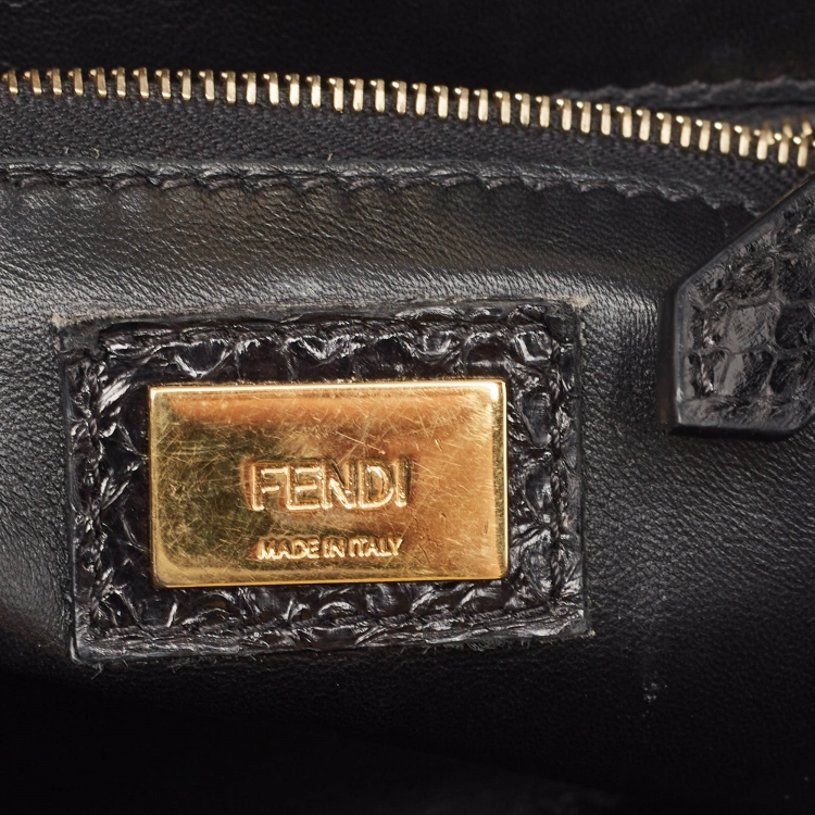 Pre Owned Fendi Black Snakeskin Mini Peekaboo Top Handle Bag