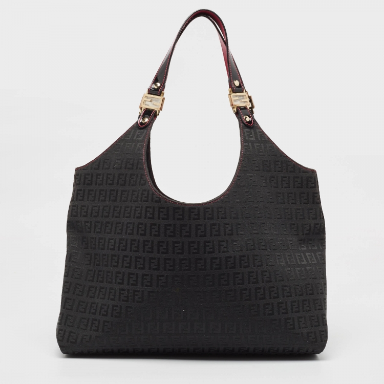 Pre Owned Fendi Black/Magenta Zucchino Canvas Grand Shopper Tote