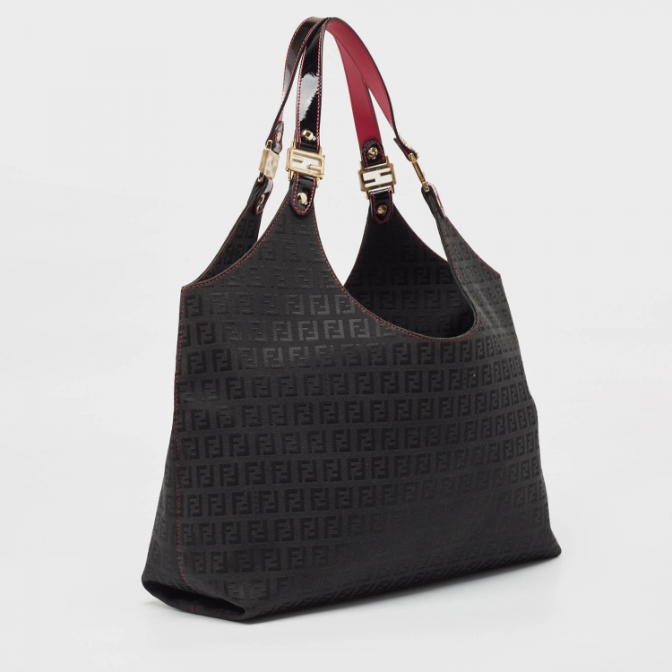 Pre Owned Fendi Black/Magenta Zucchino Canvas Grand Shopper Tote