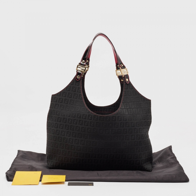 Pre Owned Fendi Black/Magenta Zucchino Canvas Grand Shopper Tote