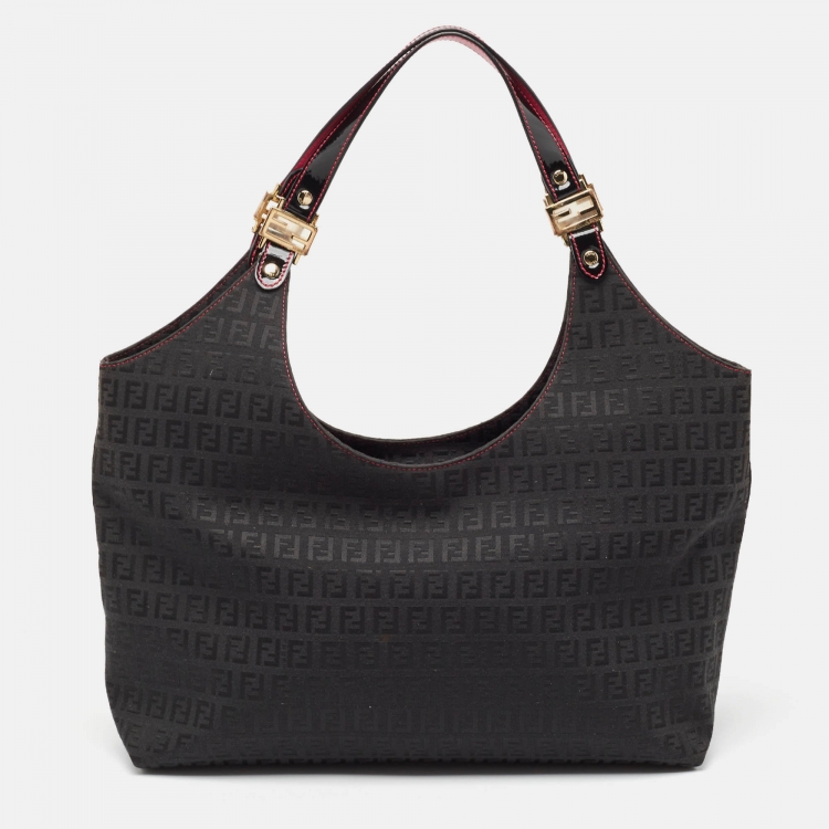 Pre Owned Fendi Black/Magenta Zucchino Canvas Grand Shopper Tote
