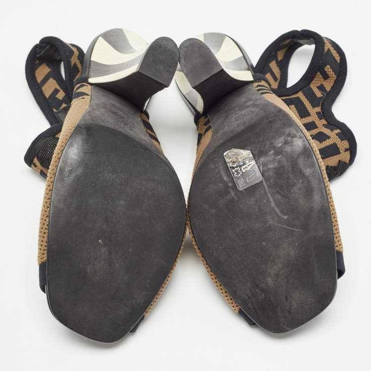 Pre Owned Fendi Brown Knit  Fabric Ankle Strap Sandals Size 41
