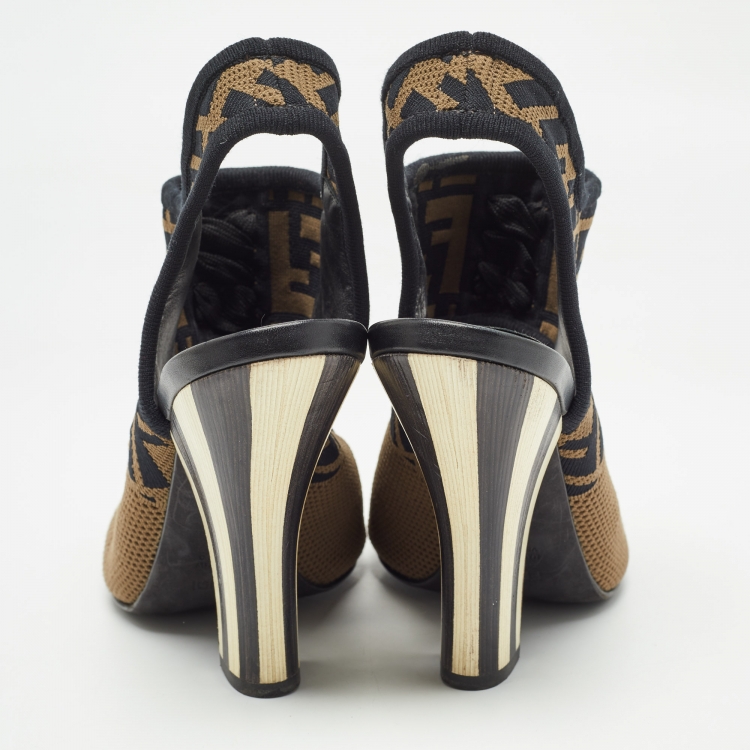 Pre Owned Fendi Brown Knit  Fabric Ankle Strap Sandals Size 41