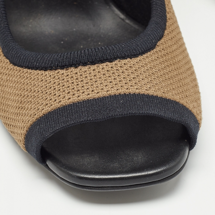 Pre Owned Fendi Brown Knit  Fabric Ankle Strap Sandals Size 41