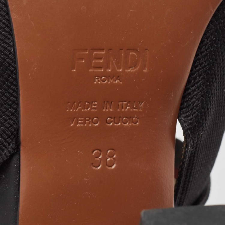 Pre Owned Fendi Brown/Black Zucca Mesh and Fabric Colibri Slingback Pumps Size 38