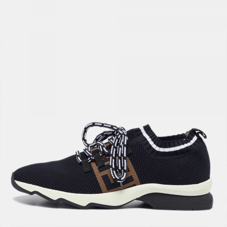 Pre Owned Fendi Black Mesh FF Rockoko Low Top Sneakers Size 39