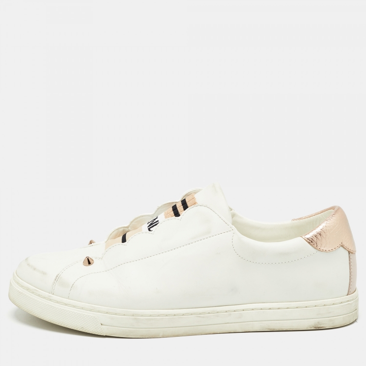 مملوكة مسبقًا Fendi White Leather Rockoclick Slip On Sneakers Size 38