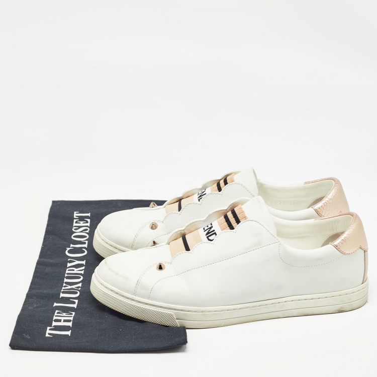 مملوكة مسبقًا Fendi White Leather Rockoclick Slip On Sneakers Size 38