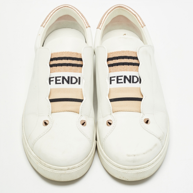 مملوكة مسبقًا Fendi White Leather Rockoclick Slip On Sneakers Size 38