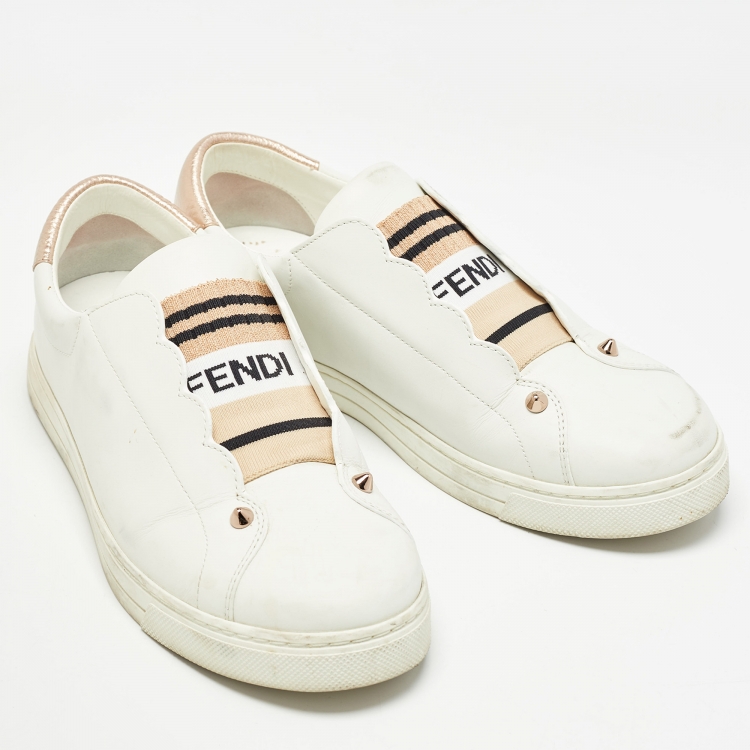 مملوكة مسبقًا Fendi White Leather Rockoclick Slip On Sneakers Size 38