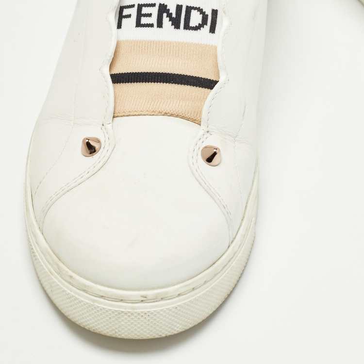 مملوكة مسبقًا Fendi White Leather Rockoclick Slip On Sneakers Size 38