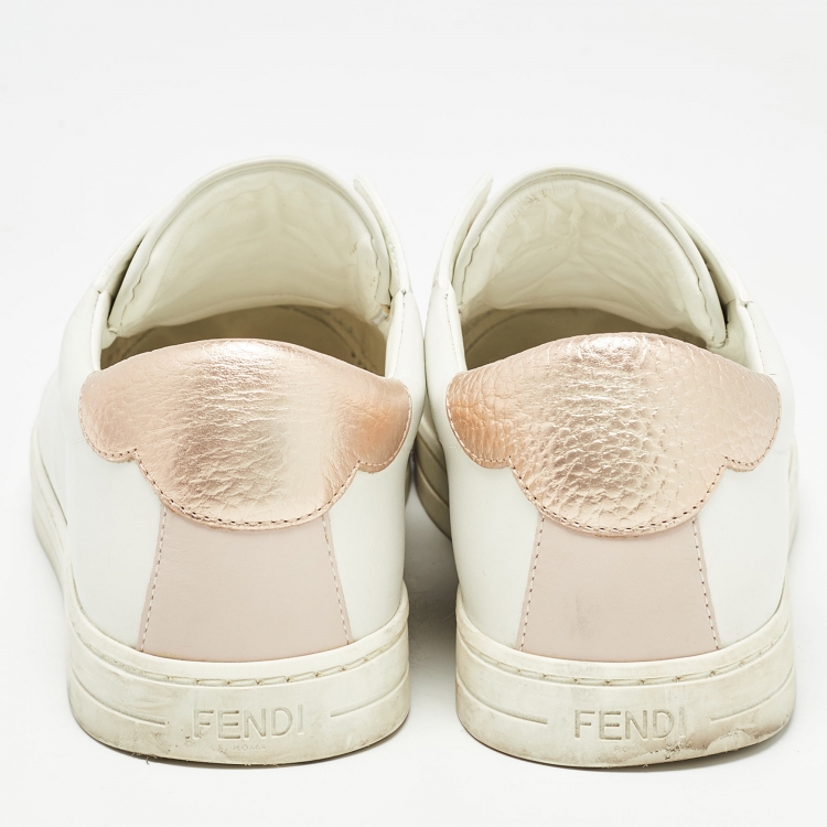 مملوكة مسبقًا Fendi White Leather Rockoclick Slip On Sneakers Size 38