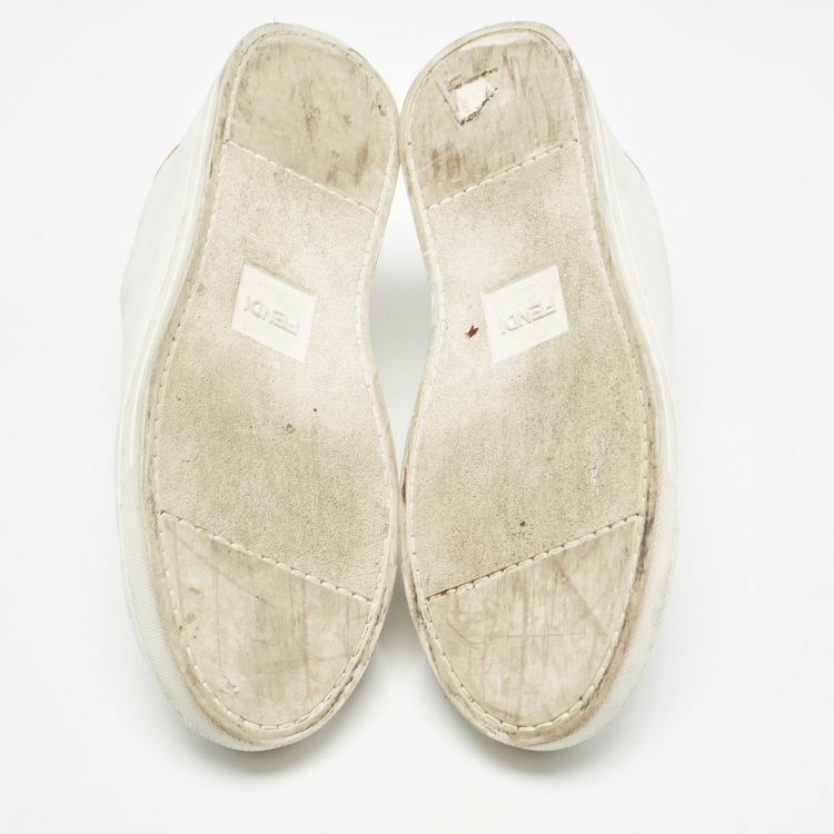 مملوكة مسبقًا Fendi White Leather Rockoclick Slip On Sneakers Size 38