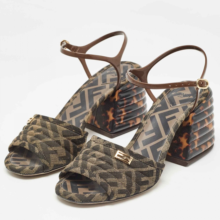 Pre Owned Fendi Brown Canvas And Jelly Ankle Strap Sandals Size 38.5