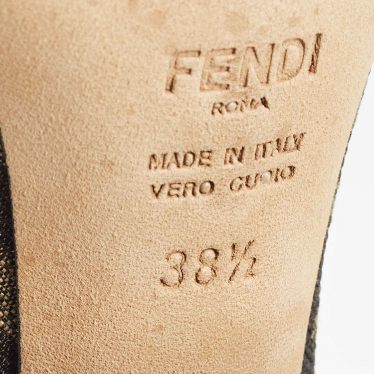 Pre Owned Fendi Brown Canvas And Jelly Ankle Strap Sandals Size 38.5
