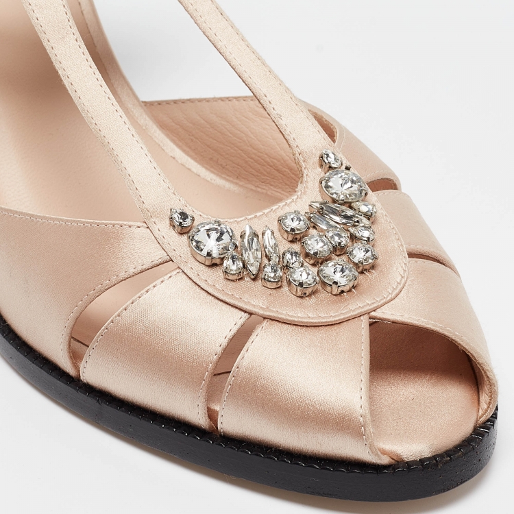 Pre Owned Fendi Pink Satin Crystal Embellished T-Bar Ankle Strap Sandals Size 41