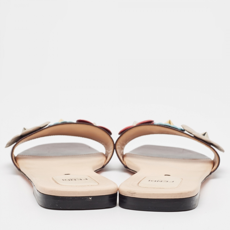 Pre Owned Fendi Burgundy Leather Flowerland Flat Slides Size 42