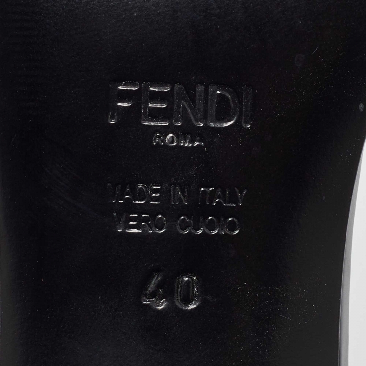 Pre Owned Fendi Black Patent Leather Logo Slide Sandals Size 40