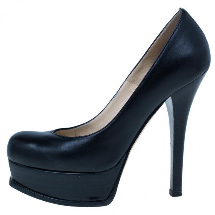 Pre Owned Fendi Black Leather Fendista Platform Pumps Size 38