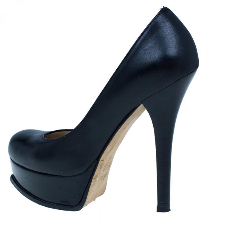 Pre Owned Fendi Black Leather Fendista Platform Pumps Size 38