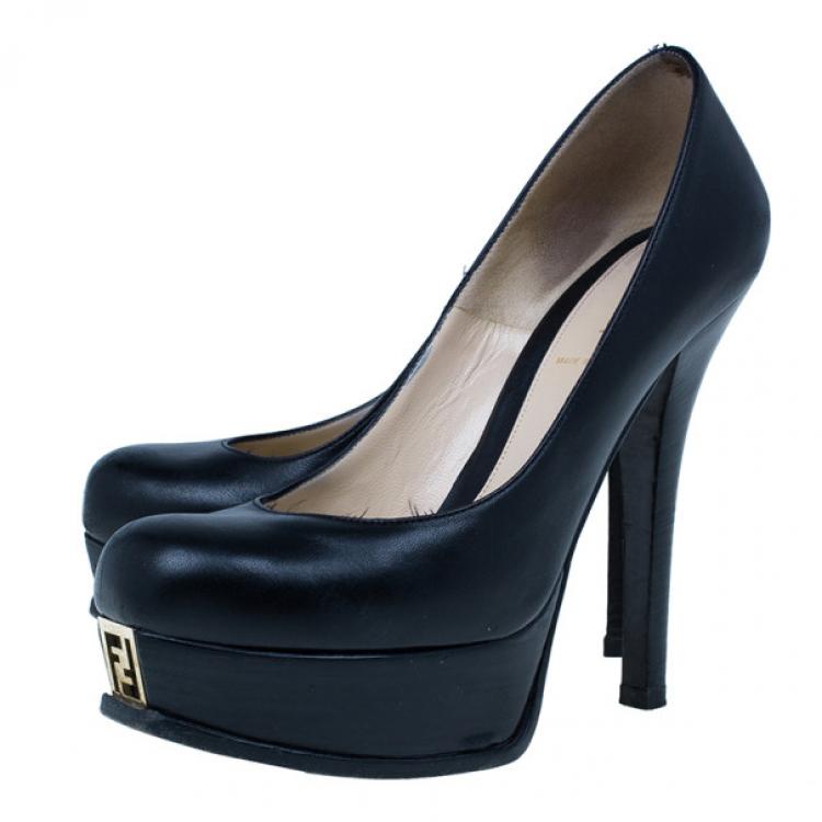 Pre Owned Fendi Black Leather Fendista Platform Pumps Size 38